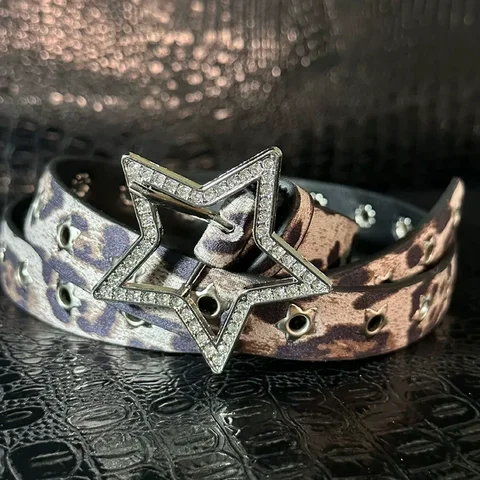 Искусственный кожаный ремень Y2K с металлическими звёздами для женщин