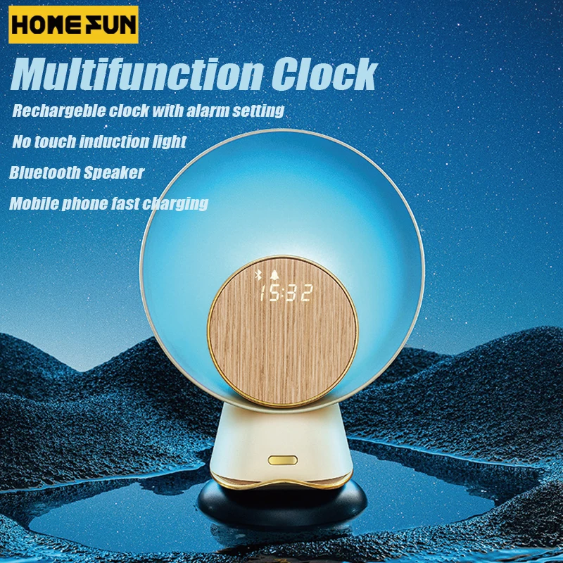 

Smart Moonlight Bluetooth Speaker 2023 New Intelligent Digital LED Alarm Clock Wireless Fast Charger Induction Night Light Gifts