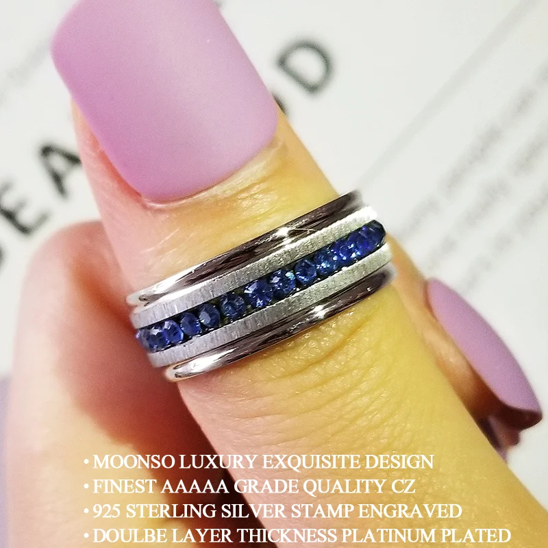 Мужское кольцо круглой формы Moonso R5529 роскошное синего и серебряного цвета