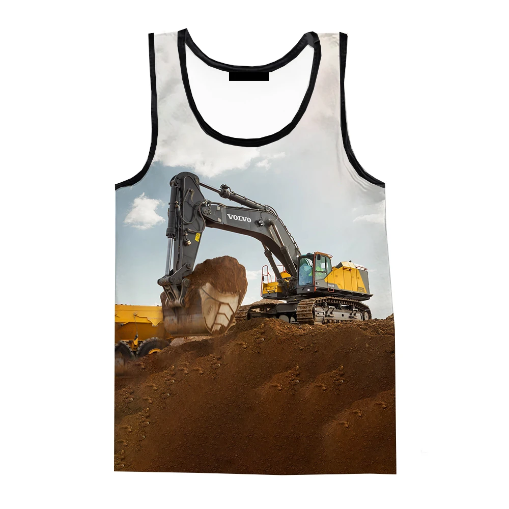 

Футболка мужская оверсайз с 3D-принтом, тенниска без рукавов, уличная одежда в стиле Харадзюку, трактор экскаватор