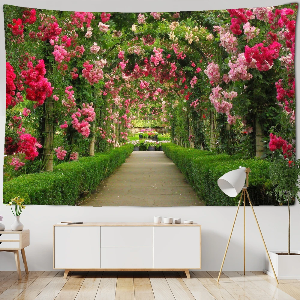 

Beautiful Arched Flower Path Tapestry Scenery Wall Hanging Carpet Mandala Hippie Room Blanket Art Background Cloth Decorate