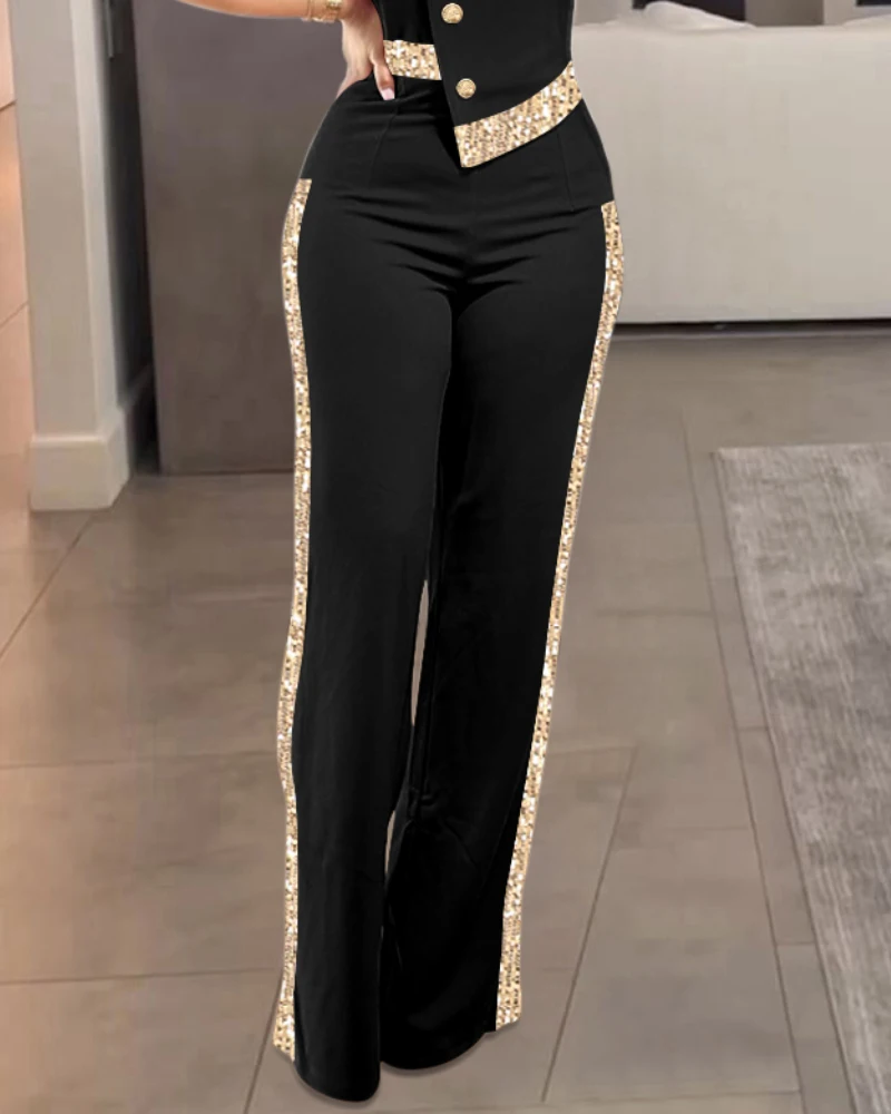 Женский комбинезон 2023 весенняя мода цветная блокировка декор на пуговицах с