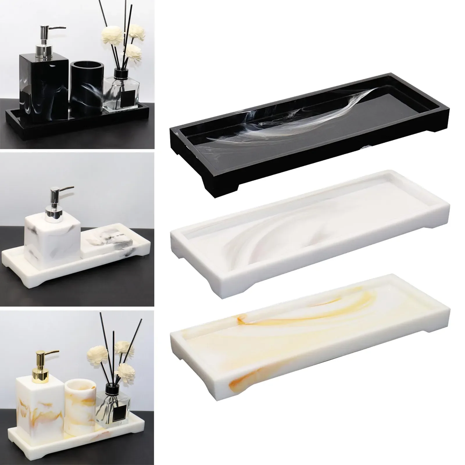 

Premium Resin Marbling Bathroom Storage Vanity Tray Cosmetics Parfume Organizer for Toilet Tank Wash Basin Bathroom