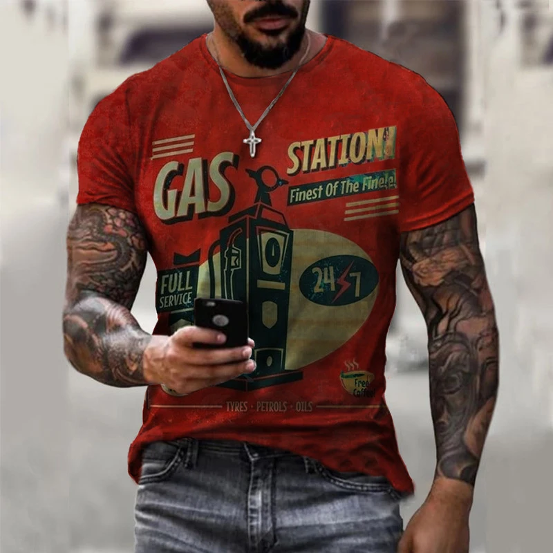 

Men's T-Shirt Oversized Retro Short Sleeve Summer New Trend Fashion Harajuku Wrench Ethnic Alphabet Printing Casual Sports