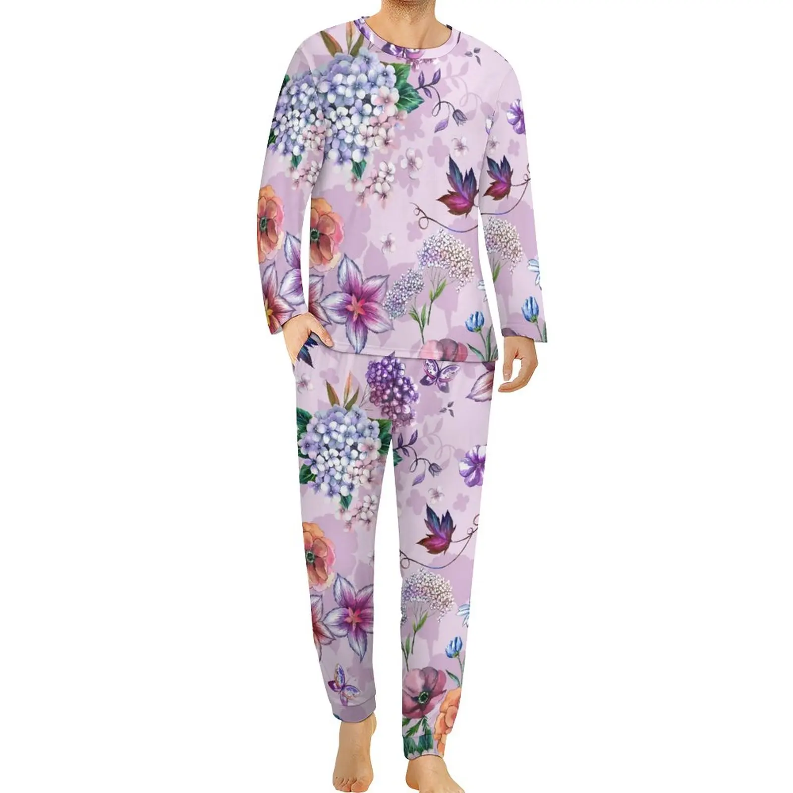 

Baroque Floral Print Pajamas Long Sleeve Colorful Flowers 2 Pieces Sleep Pajama Sets Autumn Design Elegant Oversize Sleepwear