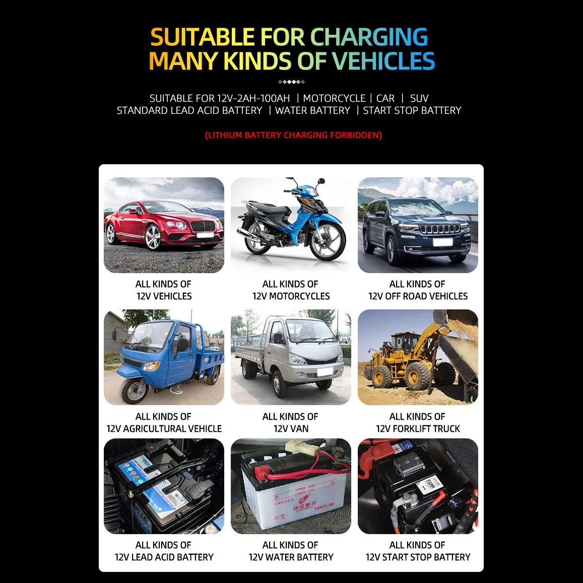 E-Fast 12 В 7-ступенчатое свинцово-Кислотное зарядное устройство для нескольких