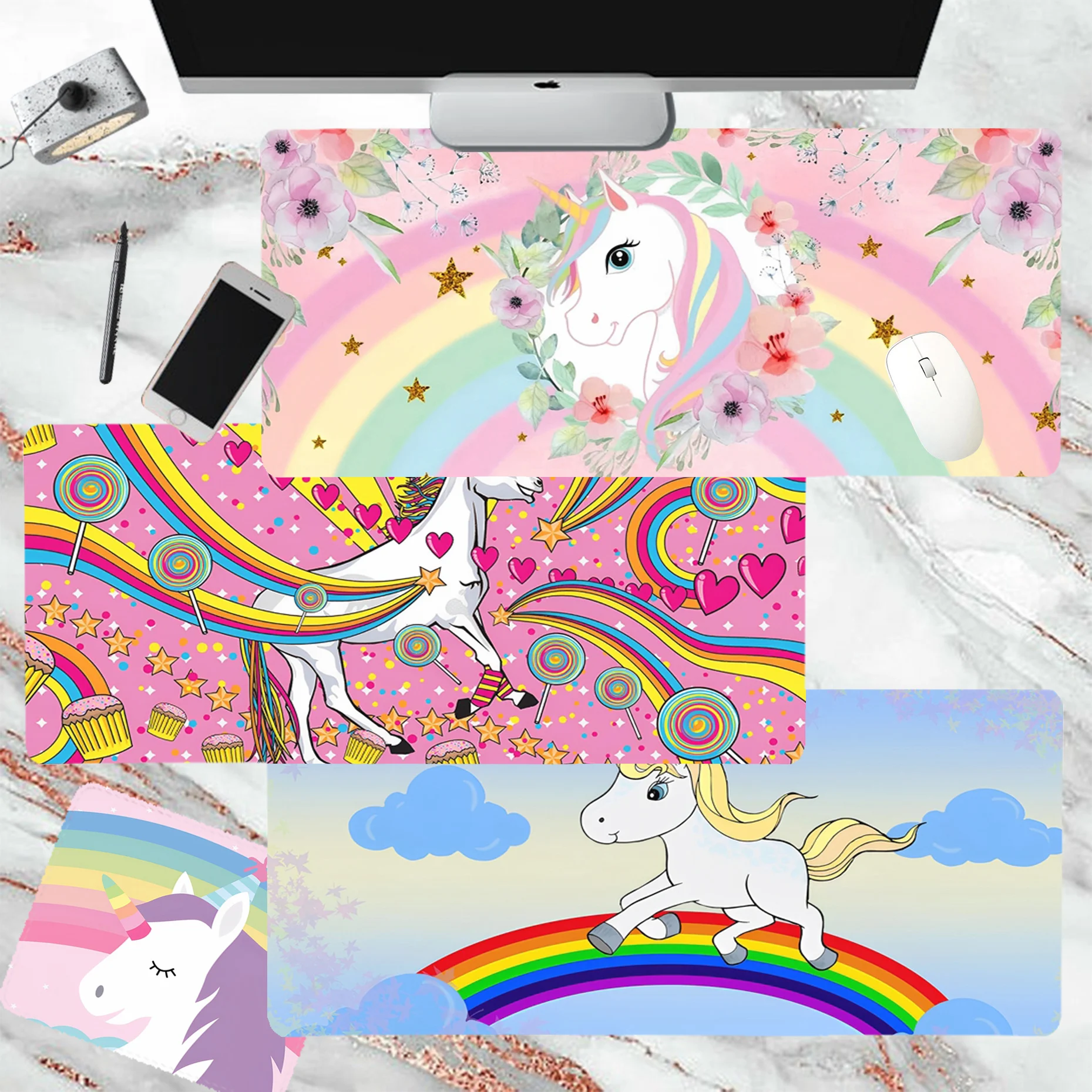 

Pink Unicorn Rainbow Mousepad High Quality gamer play mats Mousepad Size for Game Keyboard Pad for Gamer