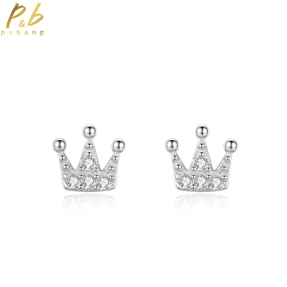 

PuBang Fine Jewelry Solid 925 Sterling Silver High Carbon Diamond Simple Crown Stud Earrings for Women Engagement Gift Wholesale