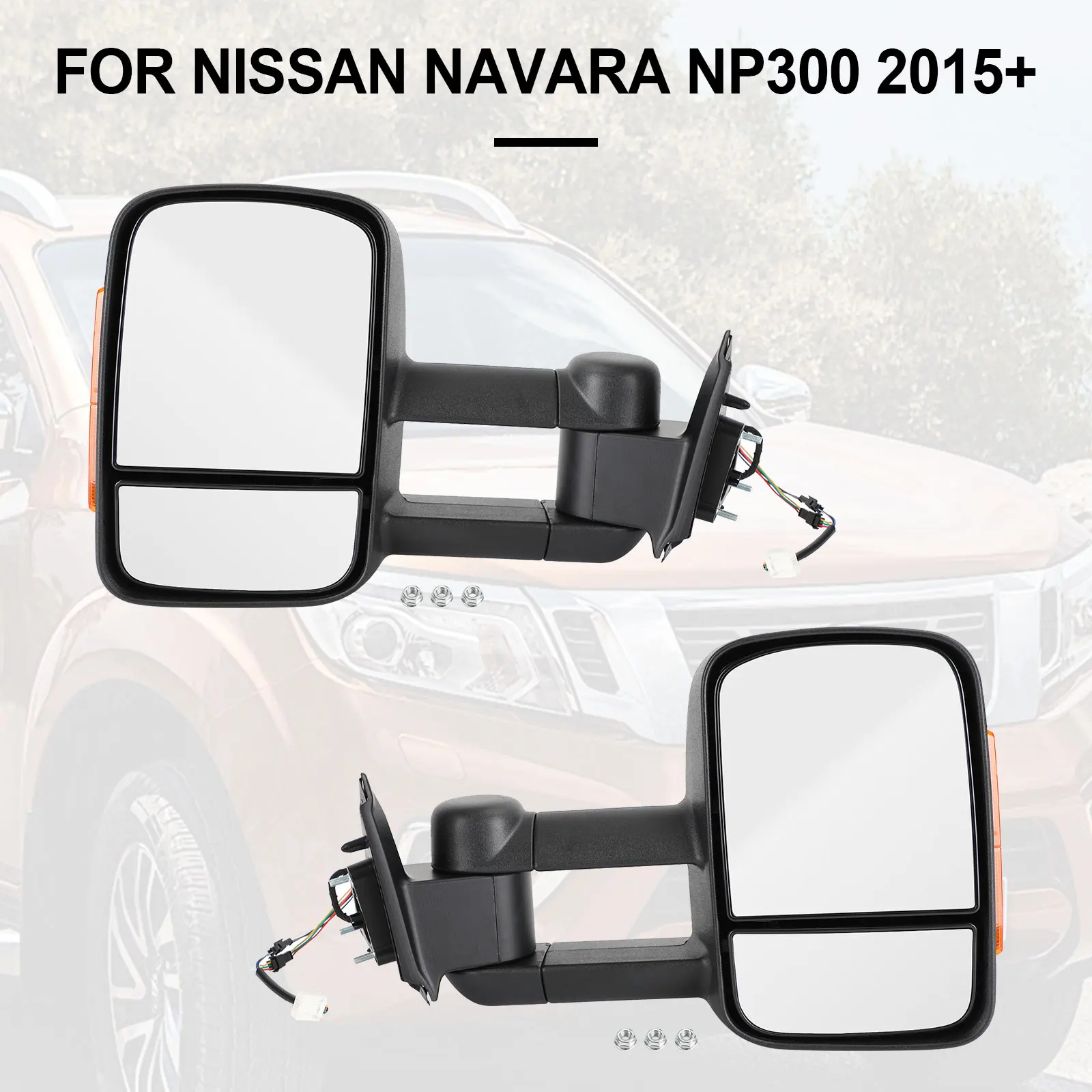 

Topteng Pair of Electric Extendable Towing Mirrors for Nissan Navara NP300 2015+ Black