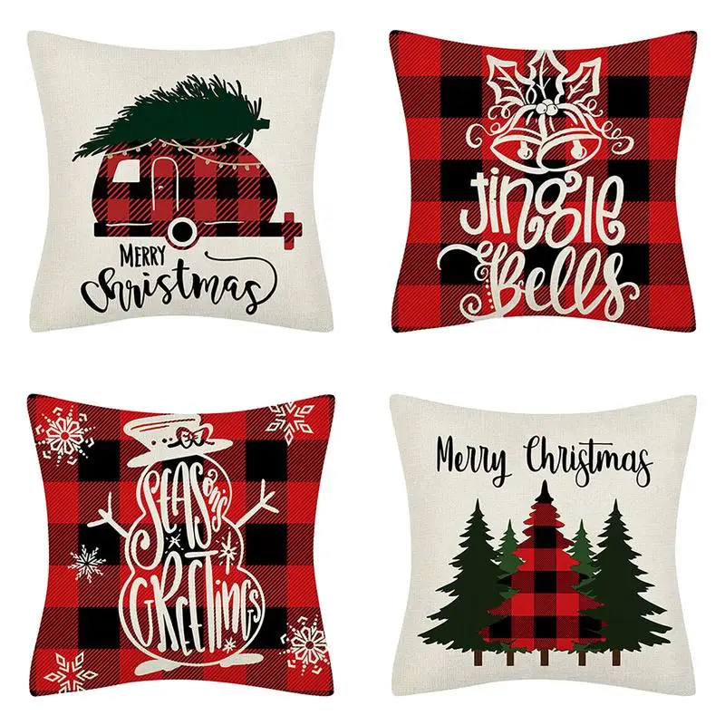 

4 шт., рождественские наволочки для подушек, изысканный чехол для диванной подушки с рисунком в клетку, удобный чехол для диванной подушки