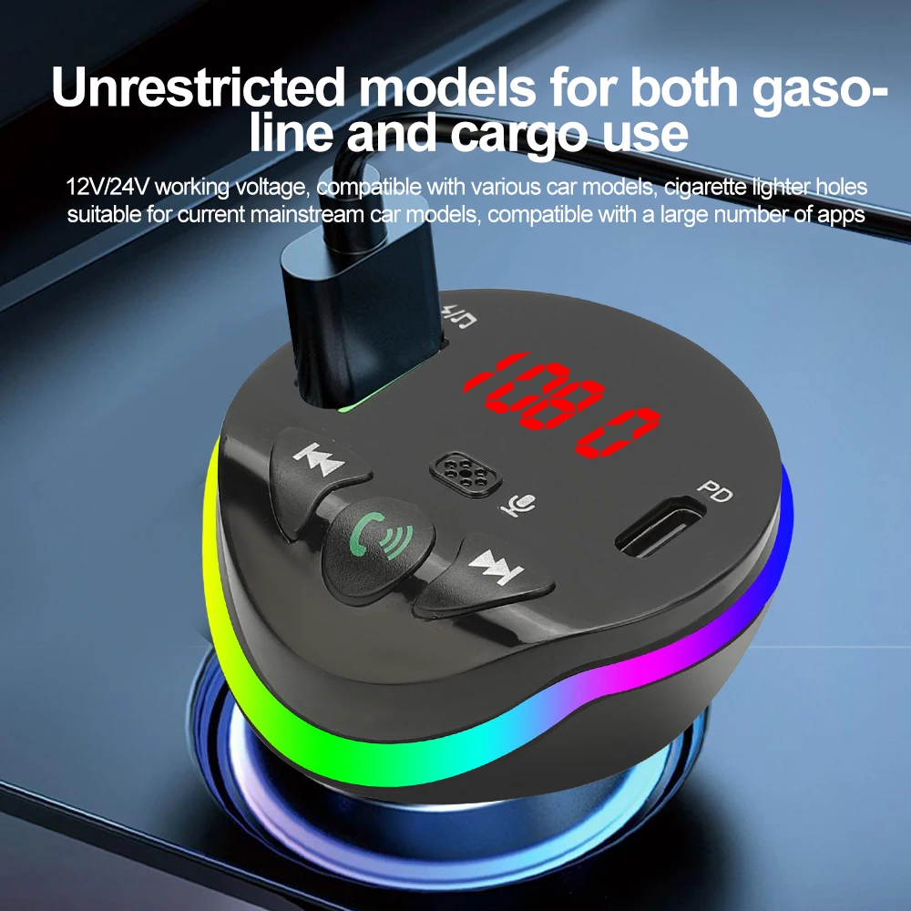 Bluetooth 5.0 FM-передатчик Громкая связь Автомобильный радиомодулятор U-диск Aux MP3-плеер