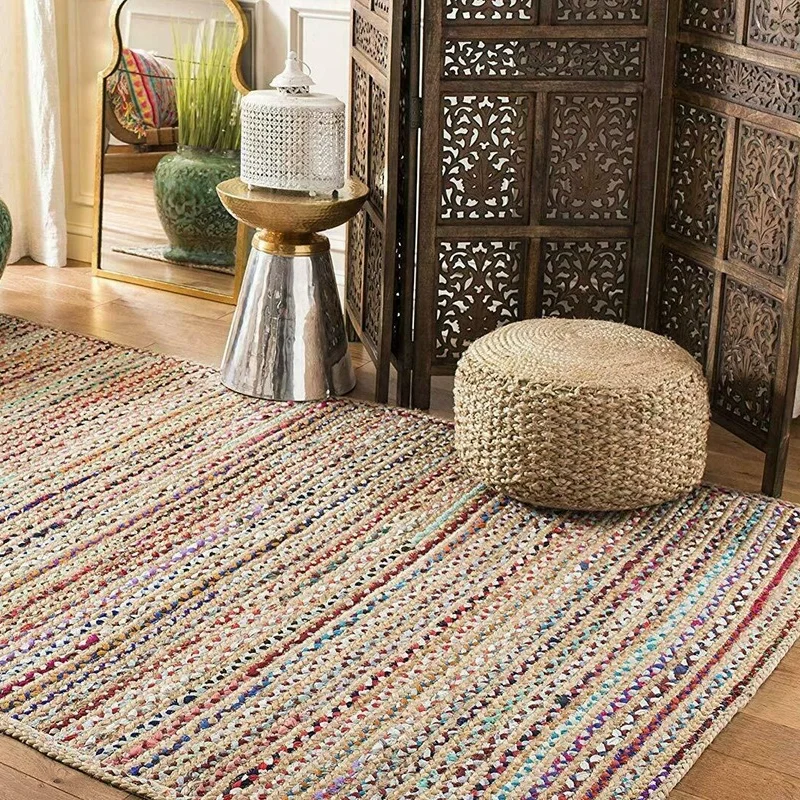 Rugs Living Area Rugs Jute and Cotton Home Living Room Hand-woven Natural Woven Style Rugs Double-sided Carpets for Living Room