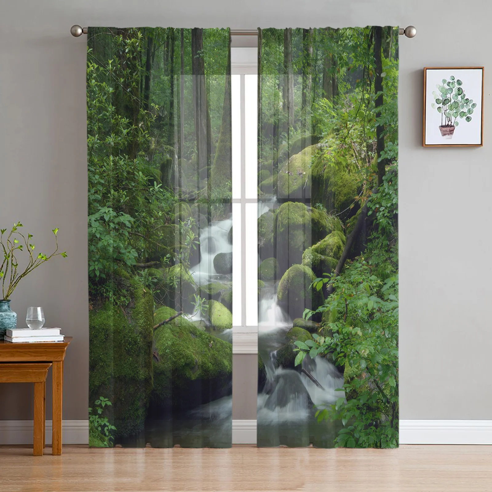 

Forest Water Stones Trees Tulle Curtains For Living Room Voile Sheer Window Curtain For Bedroom Chiffon Curtains For Kitchen