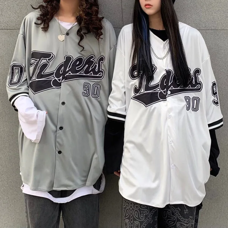 

HOUZHOU винтажная Повседневная рубашка большого размера женские топы хип-хоп Уличная одежда корейская мода с буквенным принтом Футболки с кор...