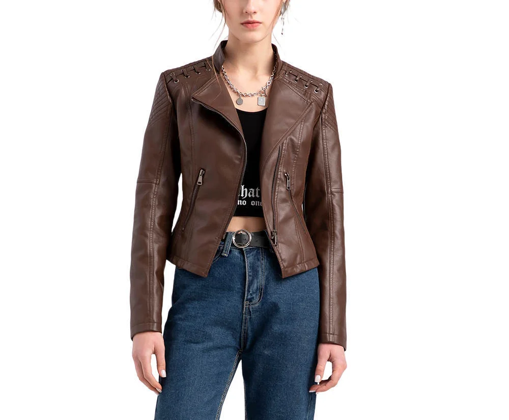 

Женская куртка весна-осень 2021 женская кожаная куртка повседневная мотоциклетная приталенная короткая куртка уличная одежда женская одежд...