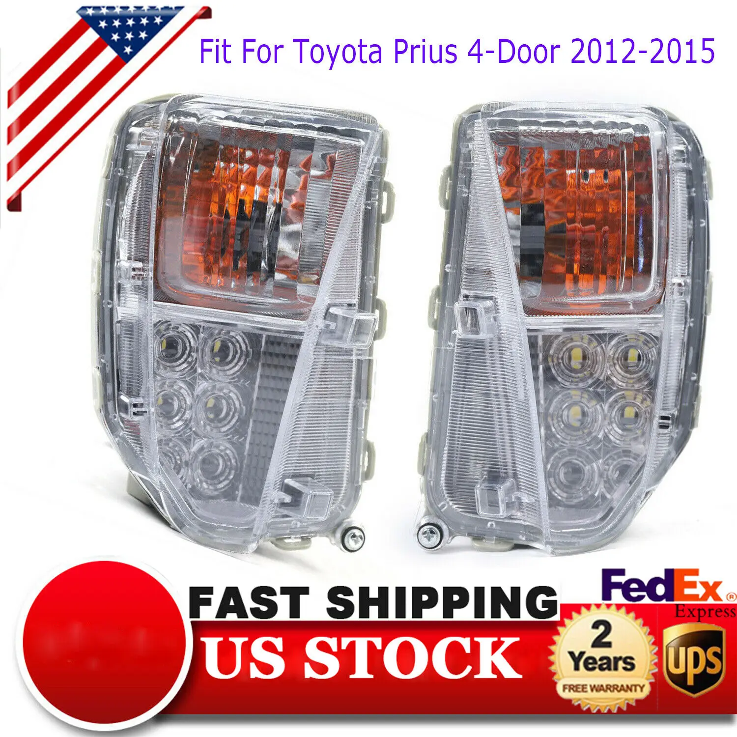 DRL LED Fog Lamp Signal Lights RH & LH for Toyota Prius 2012-2015 Marker Lamps