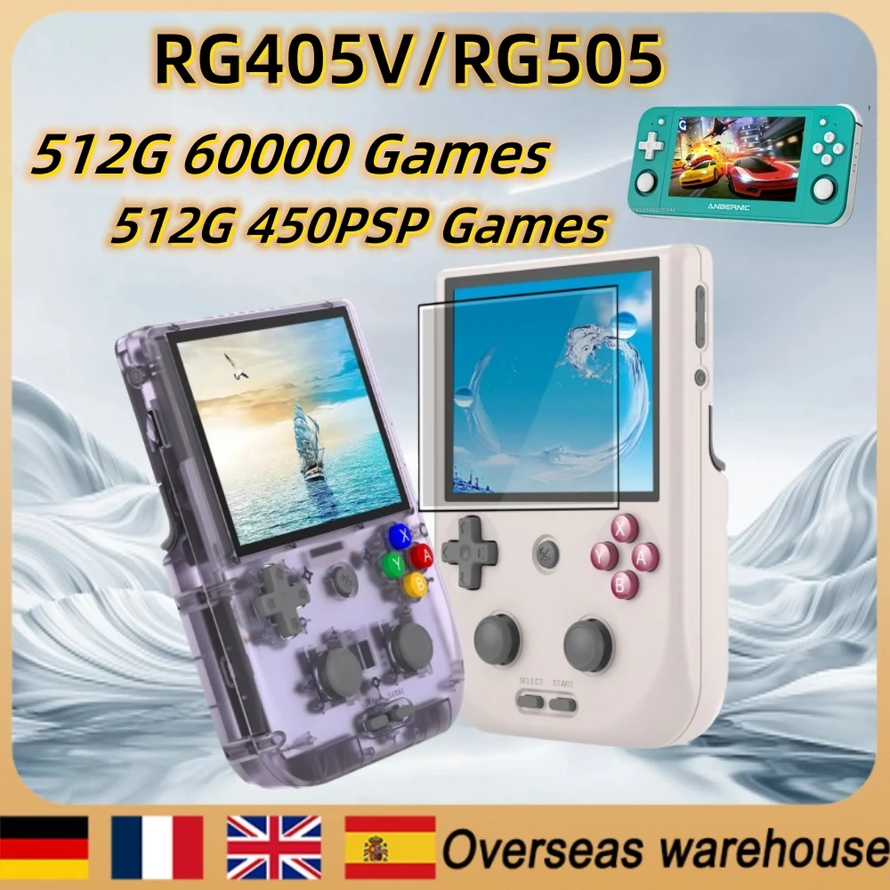 

ANBERNIC RG405V RG505 Retro Handheld Game Player 4 INCH Android 12 IPS Touch Screen T618 64-bit WIFI 512G 60000 Games PSP Gift