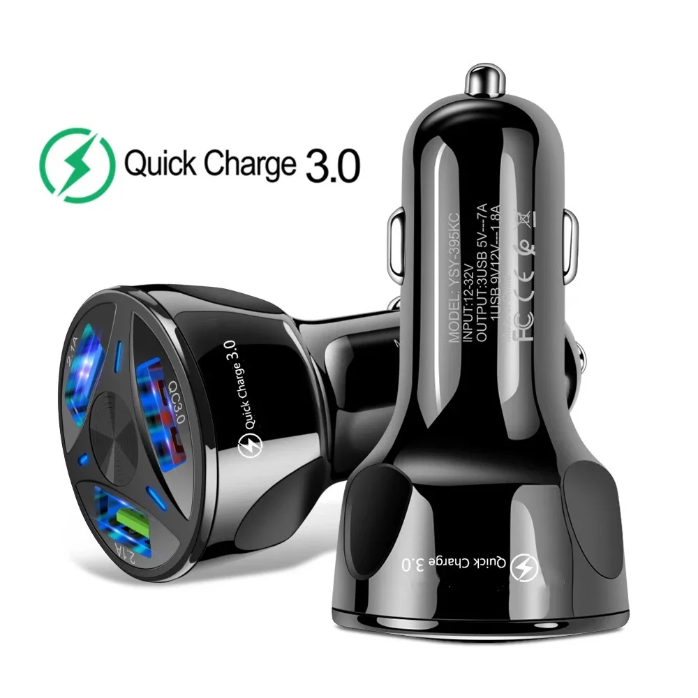 

3A 3USB QC3.0 car charger fast charge car charger one drag three mobile phone car charger power adapter