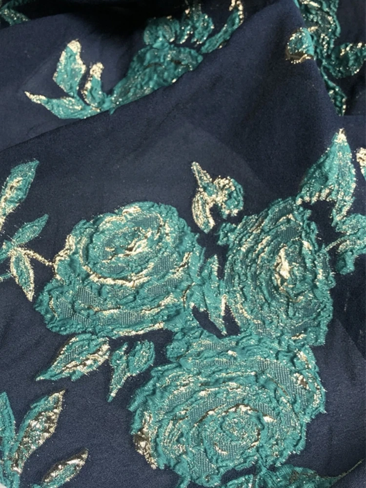 Жаккардовая ткань из органзы Темно-зеленая роза Рельефная юбка Платье Модельер