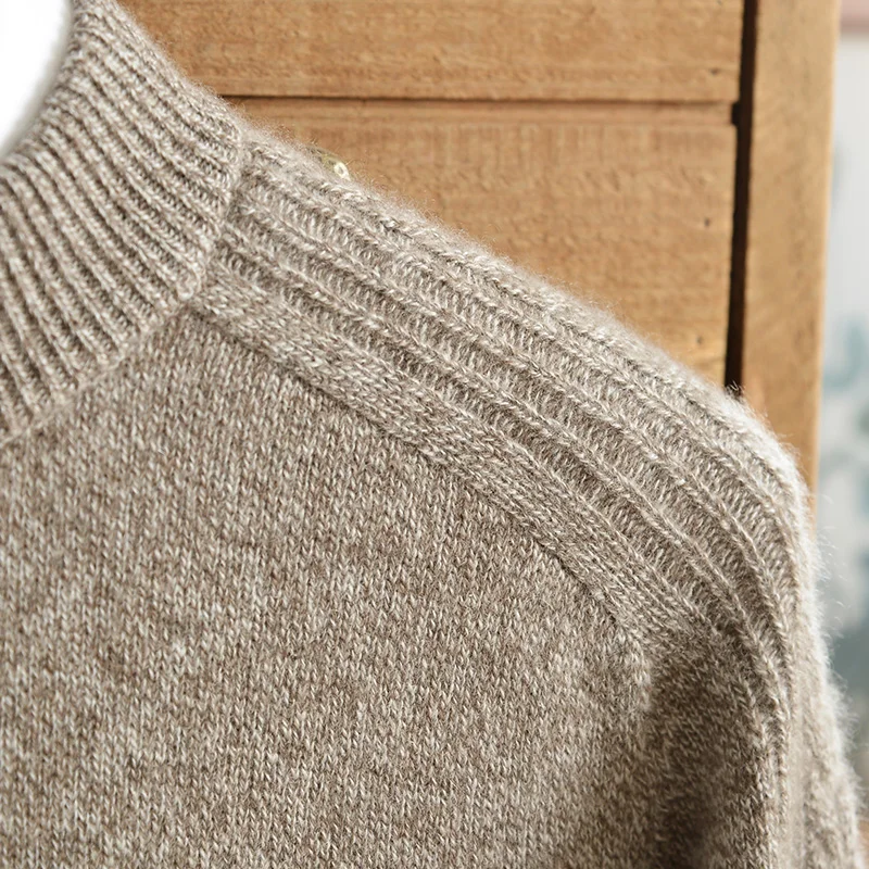 Pure cashmere sweater men's thickened half turtleneck thick needle twist bottoming warm pullover twist flower knitted sweater