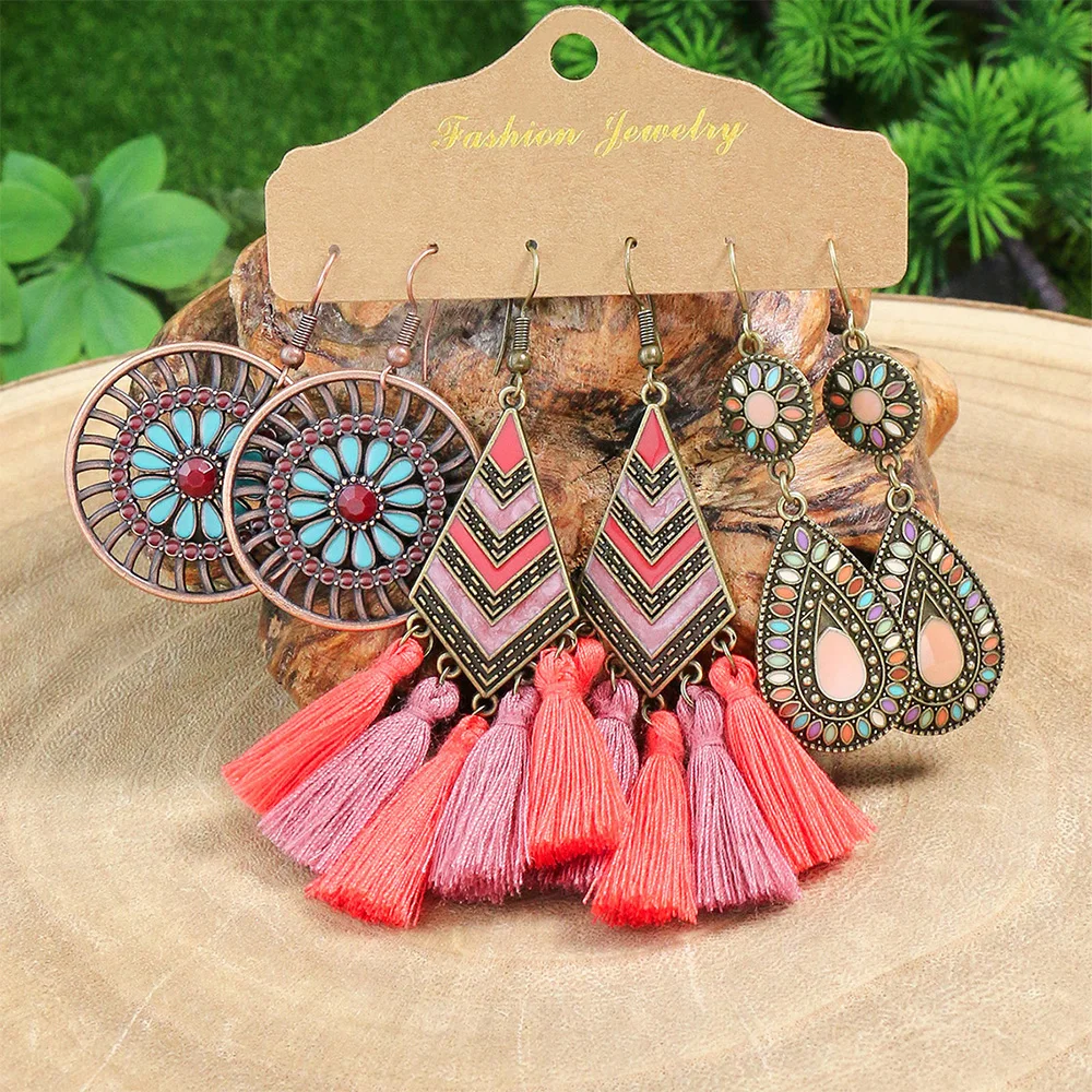 Этнический Стиль Красочные Кисти Висячие Серьги Комплект
