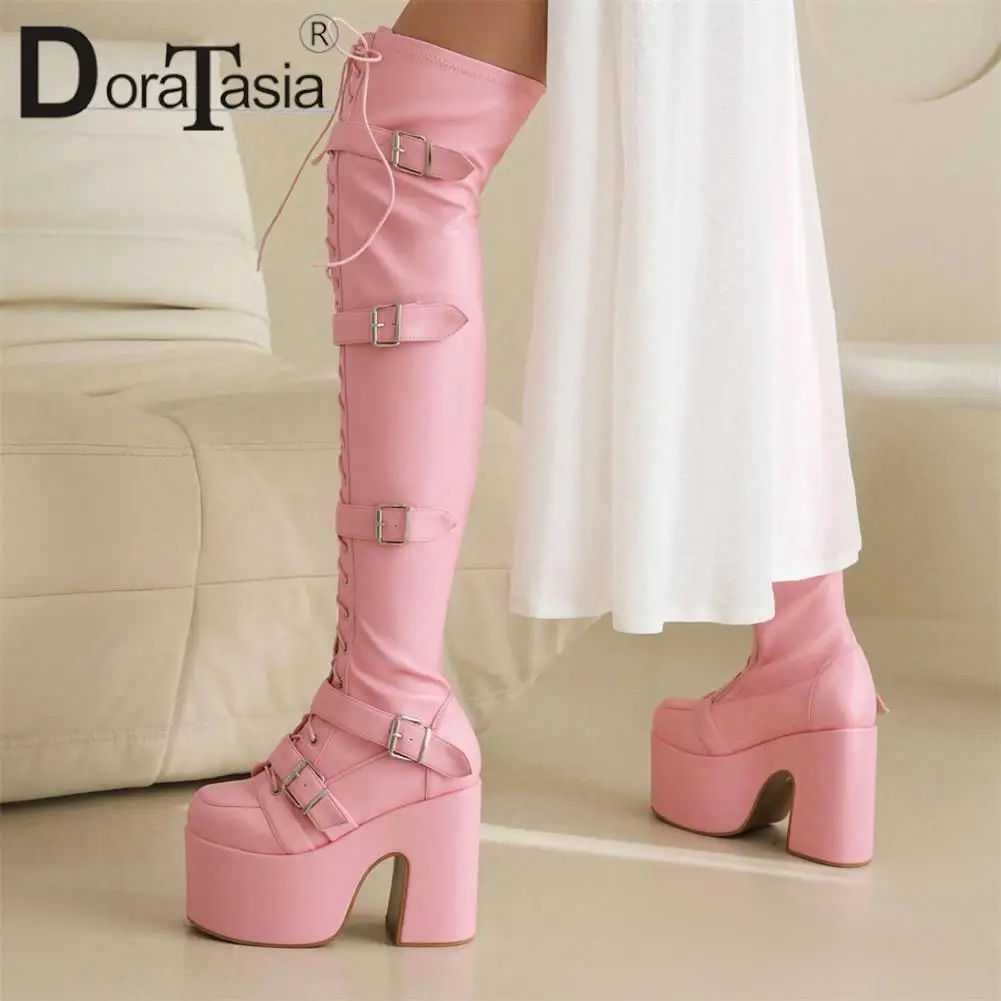 Brand New Ladies Platform Thigh High Boots Fashion Buckle Punk Chunky High Heels women's Boots Party Cosplay Goth Woman Shoes