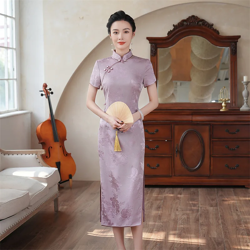 Высокое качество элитное платье Cheongsam Qipao из натурального шелка летнее женское 2024