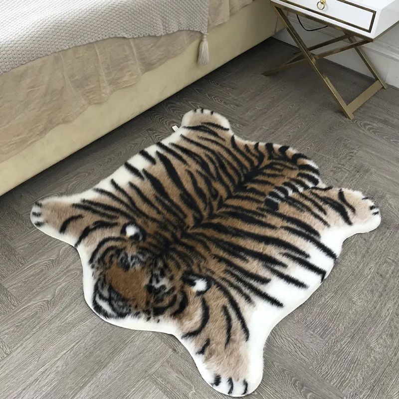 

Nordic Simulation Tiger Skin Carpet Faux Fur Comfortable and Durable Washable Living Room Bedroom Bedside Decorative Floor Mat