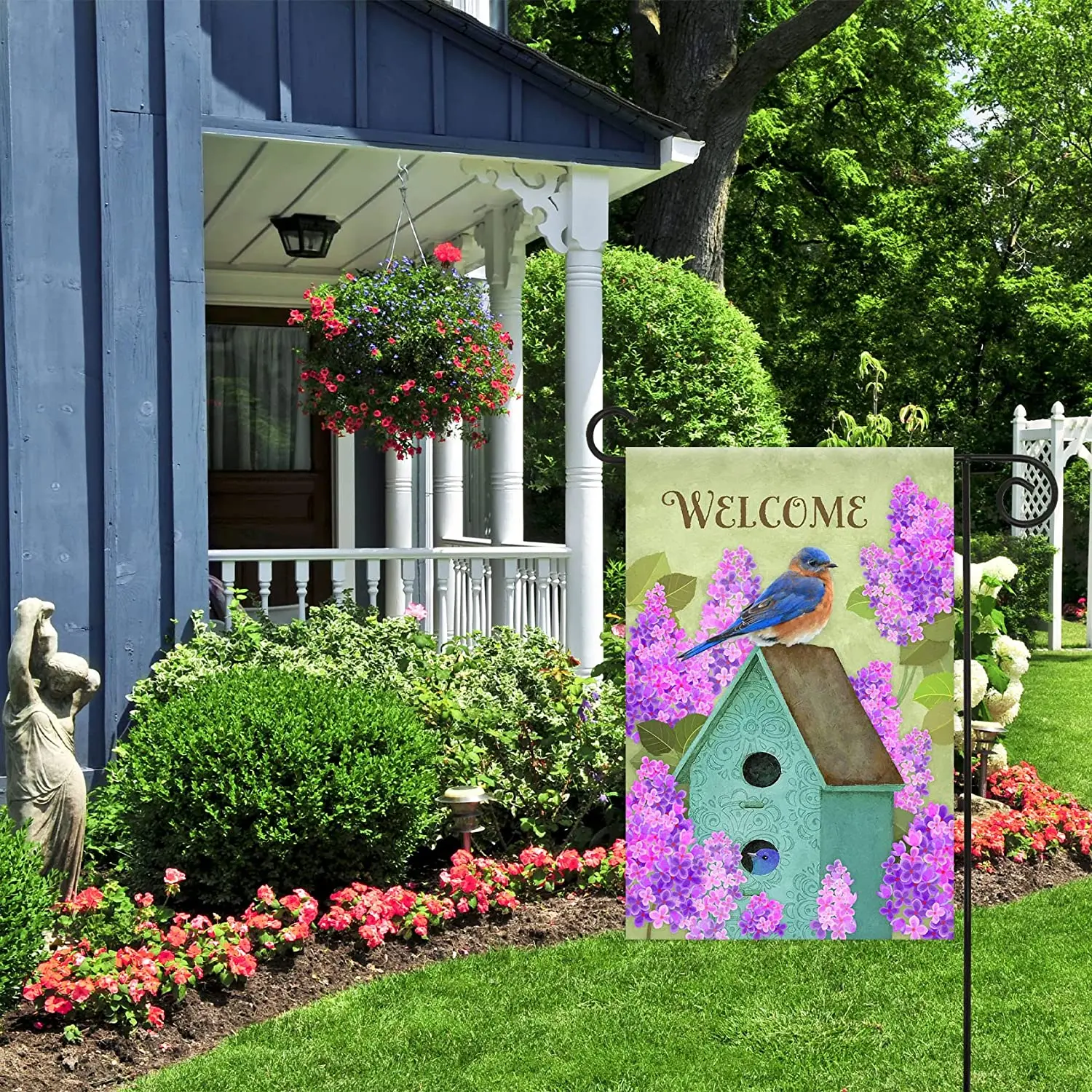 

Welcome Home Birdhouse Garden Spring Flag Floral Birds Outdoor Yard Flag Banner for Outside House Yard Home Decorative