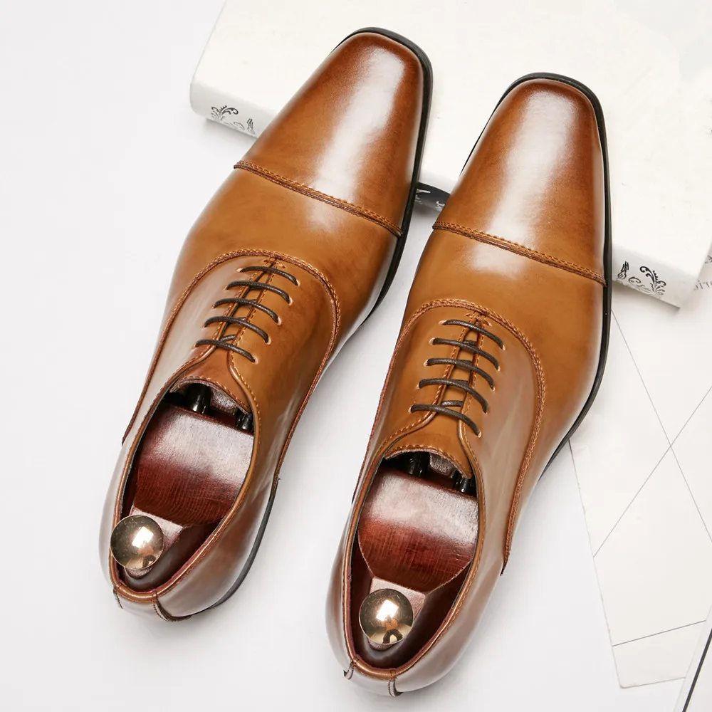 

Black Brown Oxford Wedding Dress Party Formal Office Men Work Male Shoes Original Business Designer Leather Footwear H001
