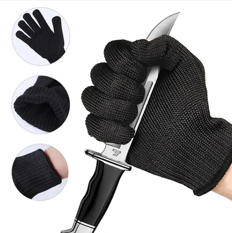 

1Pair Cut-proof Gloves HPPE Level 5 Steel Multipurpose Scratch Cut Resistant Gloves Grade 5 Protective Black Work Safety Gloves