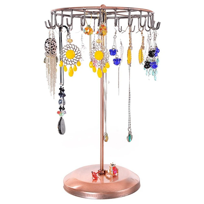 2Pcs 13.3 Inch Black Metal Rotating Jewelry Stand Organizer For Necklaces And Bracelets B