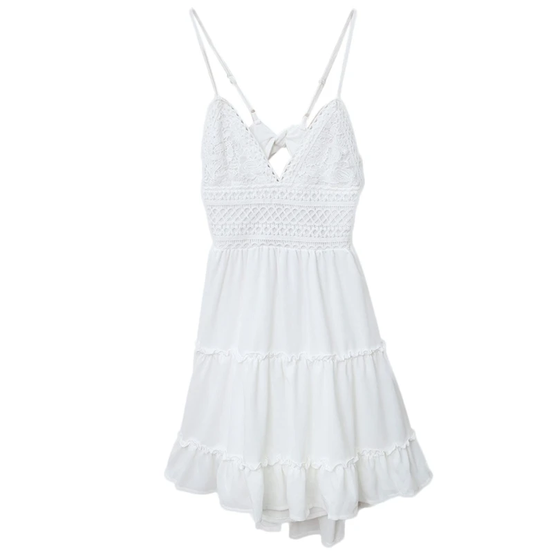 

Sexy Women Summer V-Neck Spaghetti Straps Lace Backless Party Beach Midi Dress