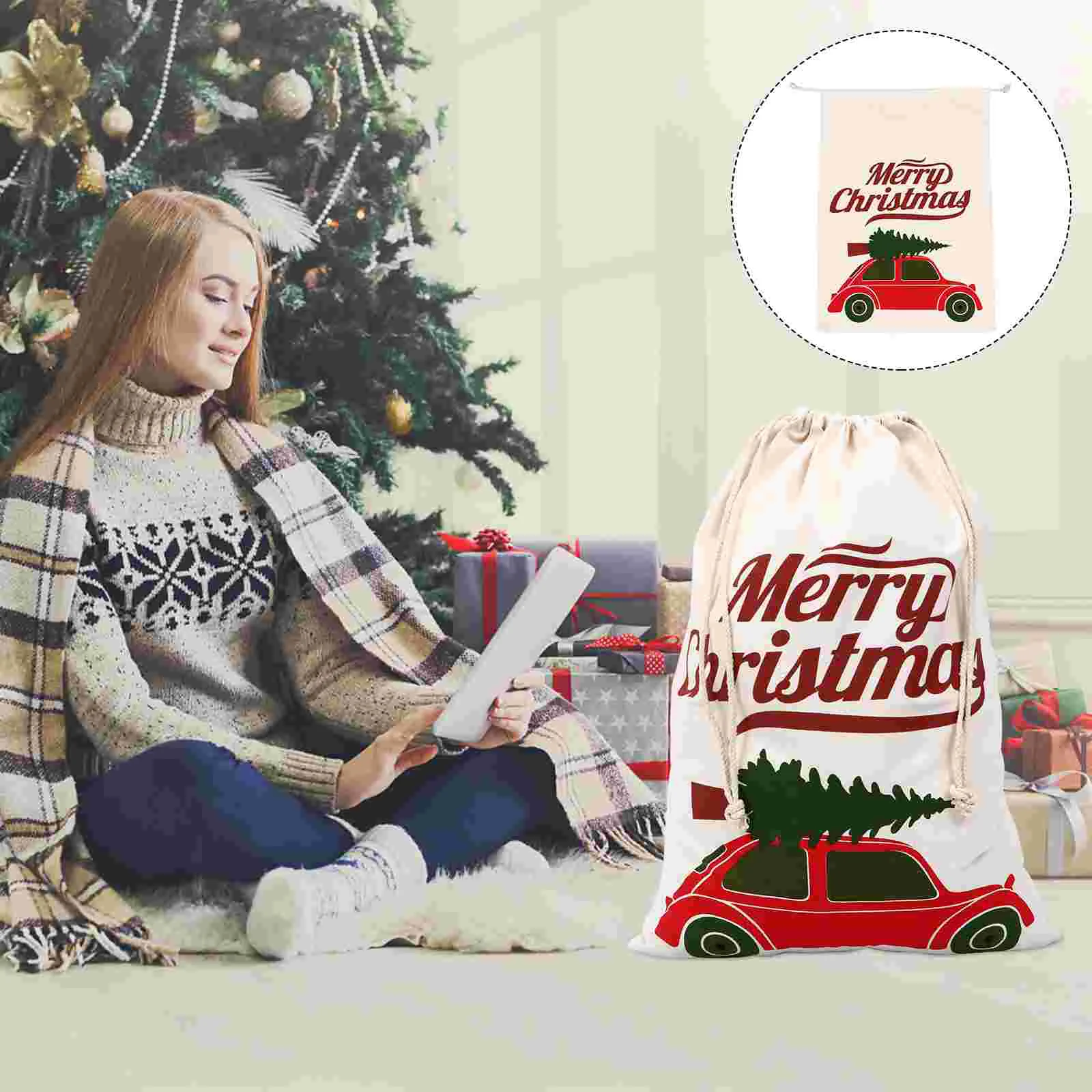 

Christmas Gift Bag Stocking Storage Sack Large Capacity Xmas Present Flax Drawstring Party Favor