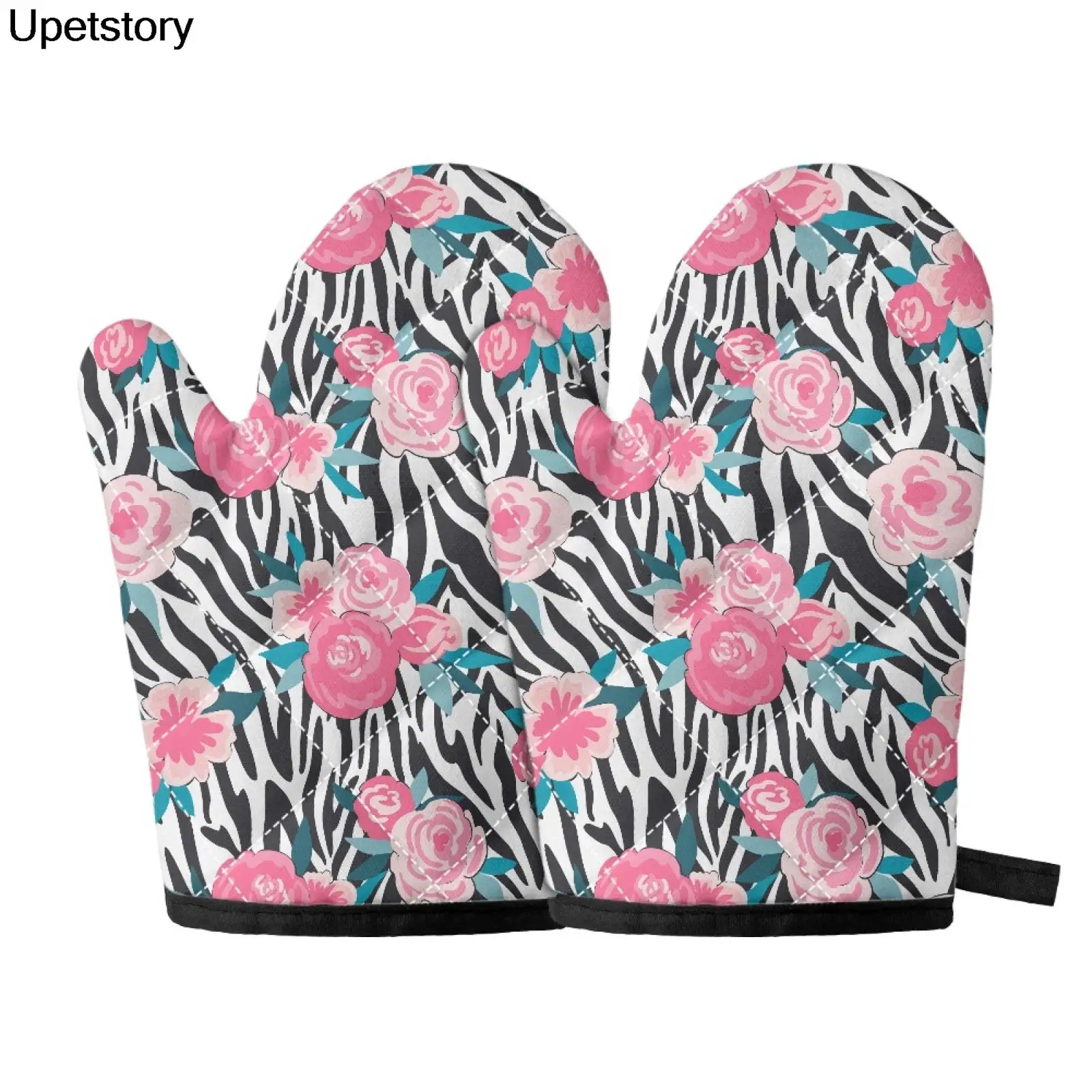 

Перчатки для микроволновки с цветочным принтом, хлопковые изолированные перчатки с принтом зебры, для кухни и дома, под заказ