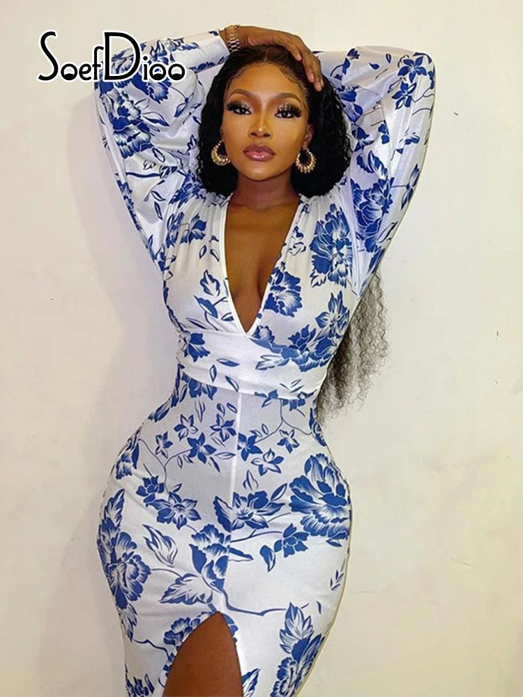 

Женское облегающее платье с V-образным вырезом и рукавами-фонариками