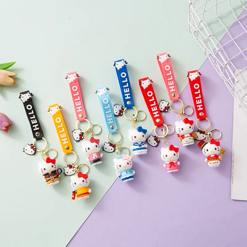 

Sanrio Hello Kitty PVC Doll Keychain Anime Car Charm Mobile Phone Pendant Cute Cospaly Cross-dressing Couple Bag Pendant Gift