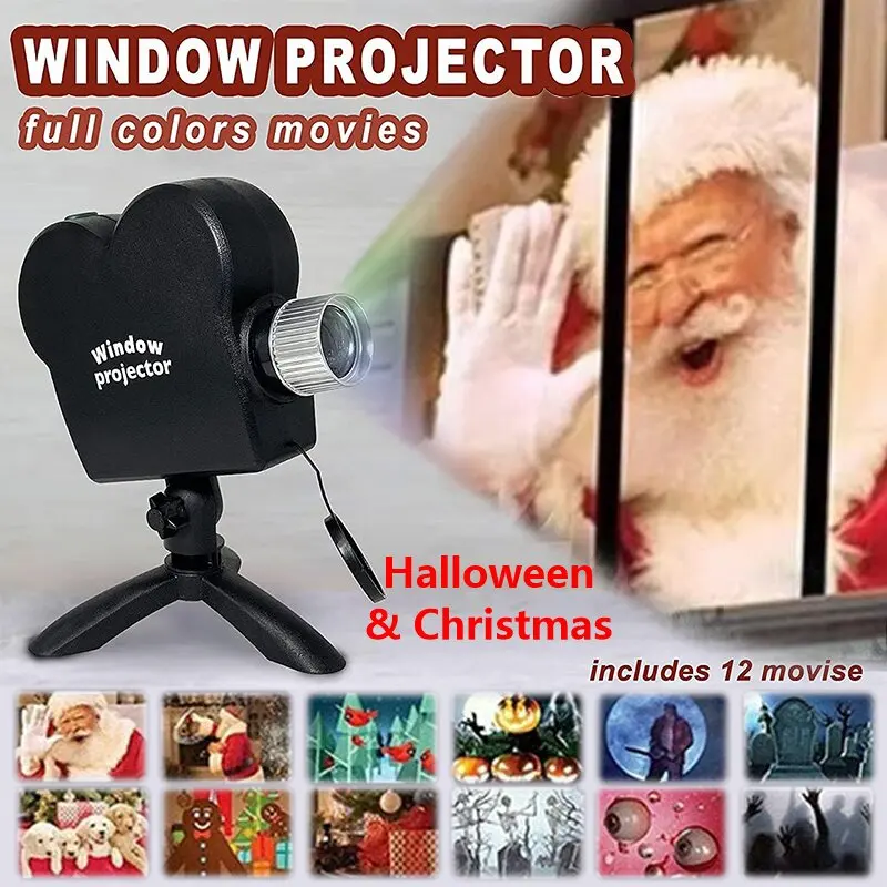 

Рождественский лазерный проектор на Хэллоуин, 12 фильмов, мини-проектор для домашнего кинотеатра, комнатный и уличный проектор для окон, светильники, украшение для дома