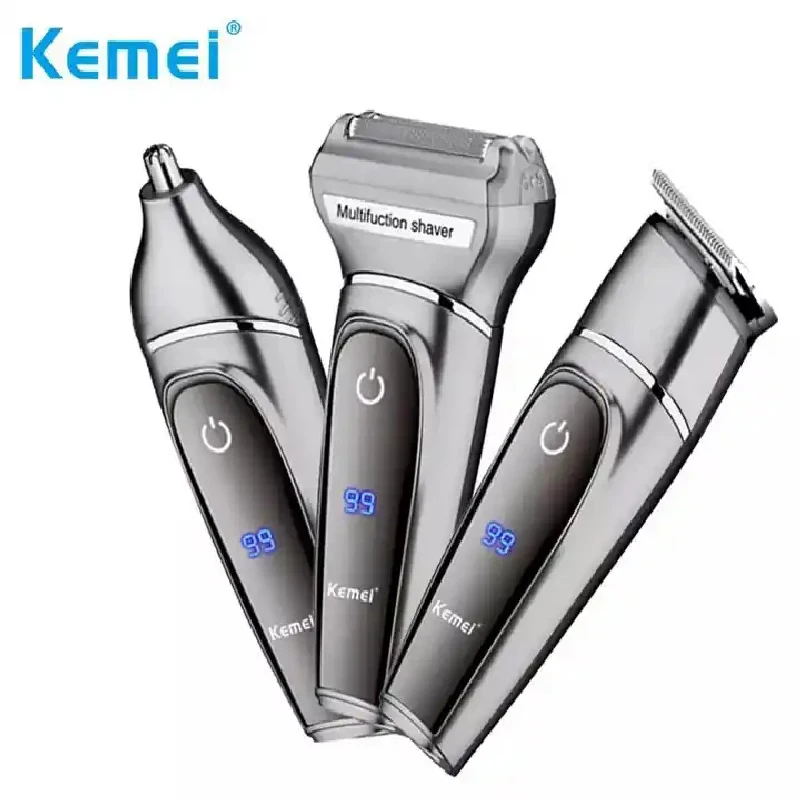 

Kemei Shaver For Men Rechargeable CordlessWith Reciprocating Beard Razor Facecare Hair Clipper And Nose Trimmer 3 In 1