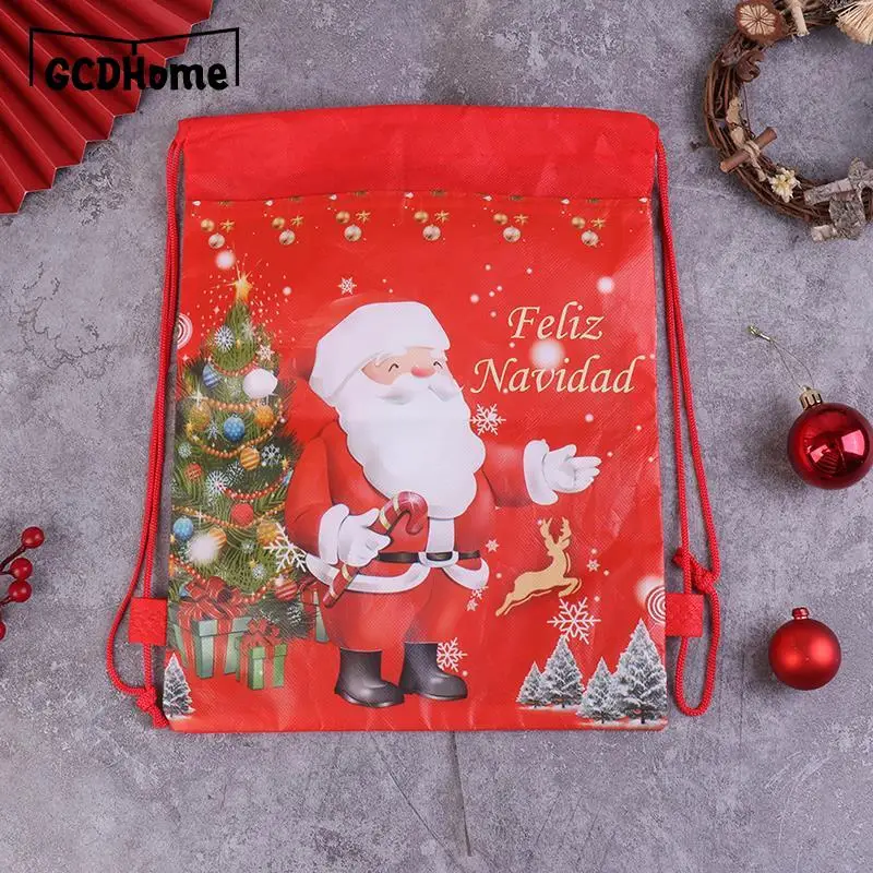 

Christmas Santa Claus Drawstring Bags Kid Favors Non-Woven Fabric Backpack Birthday Event Party Supplies Travel Storage Package