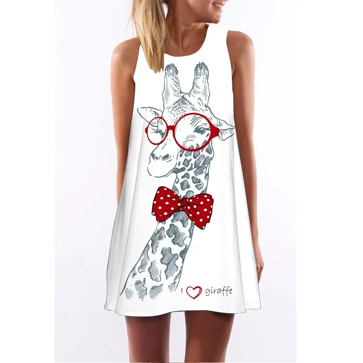 Быстрый продавать 2018 европейский стиль цифровая печать платье с круглым вырезом