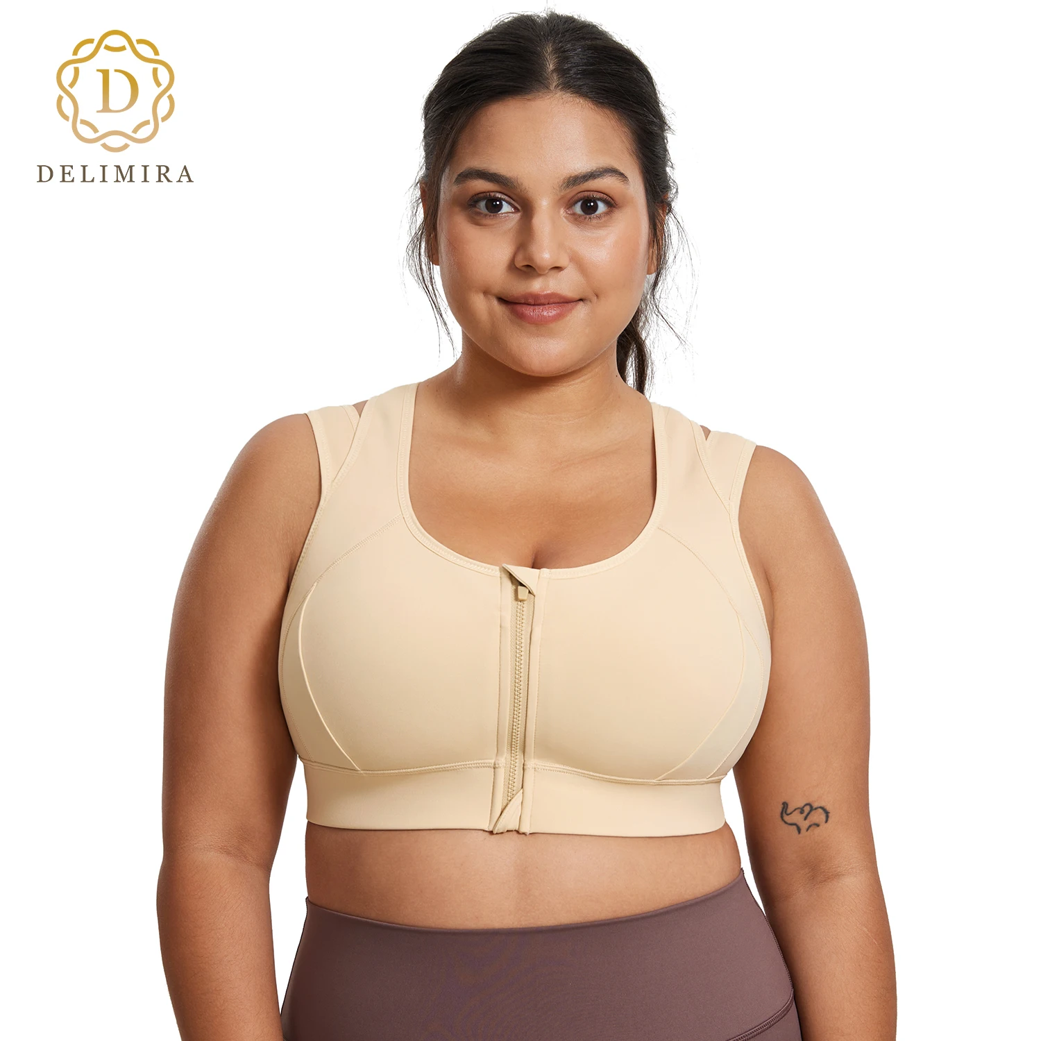 Женские спортивные бюстгальтеры на молнии спереди с высокой поддержкой двойной