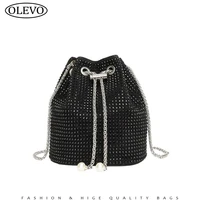 female bucket bag with rhinestones designer luxury 2022 chain black silver sling bags for women crossbody purses and handbags
