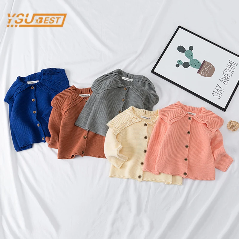 

Детский трикотажный кардиган с длинным рукавом, с воротником «листья лотоса»