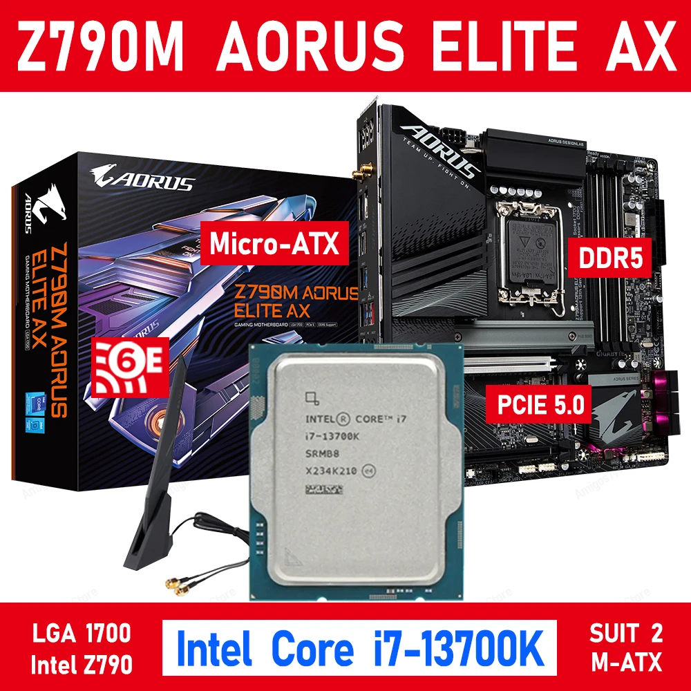 

Gigabyte Z790M AORUS ELITE AX DDR5 Motherboard LGA 1700 Intel Z790 With Core i7 13700K CPU Suit Kingston DDR5 5600MHz 32GB XMP