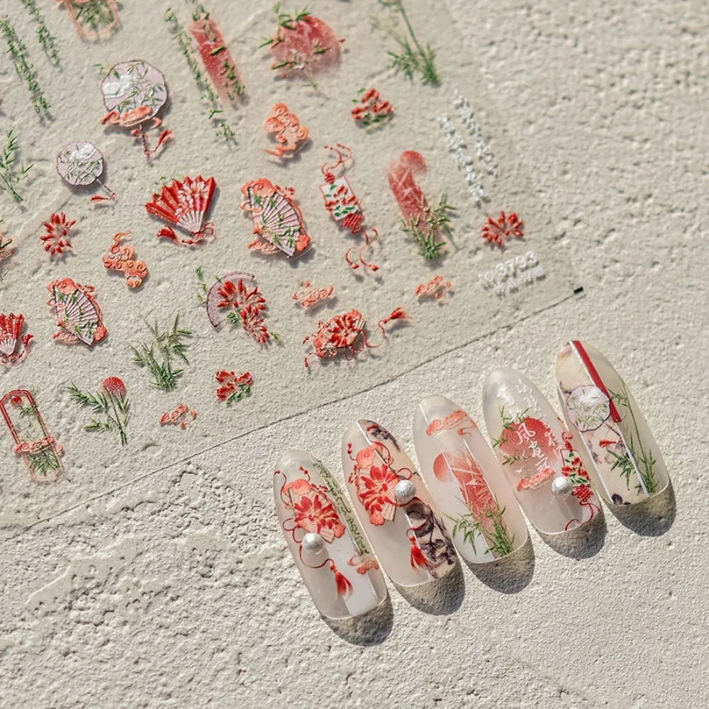 Самоклеящаяся наклейка для ногтей с зелеными листьями ивы