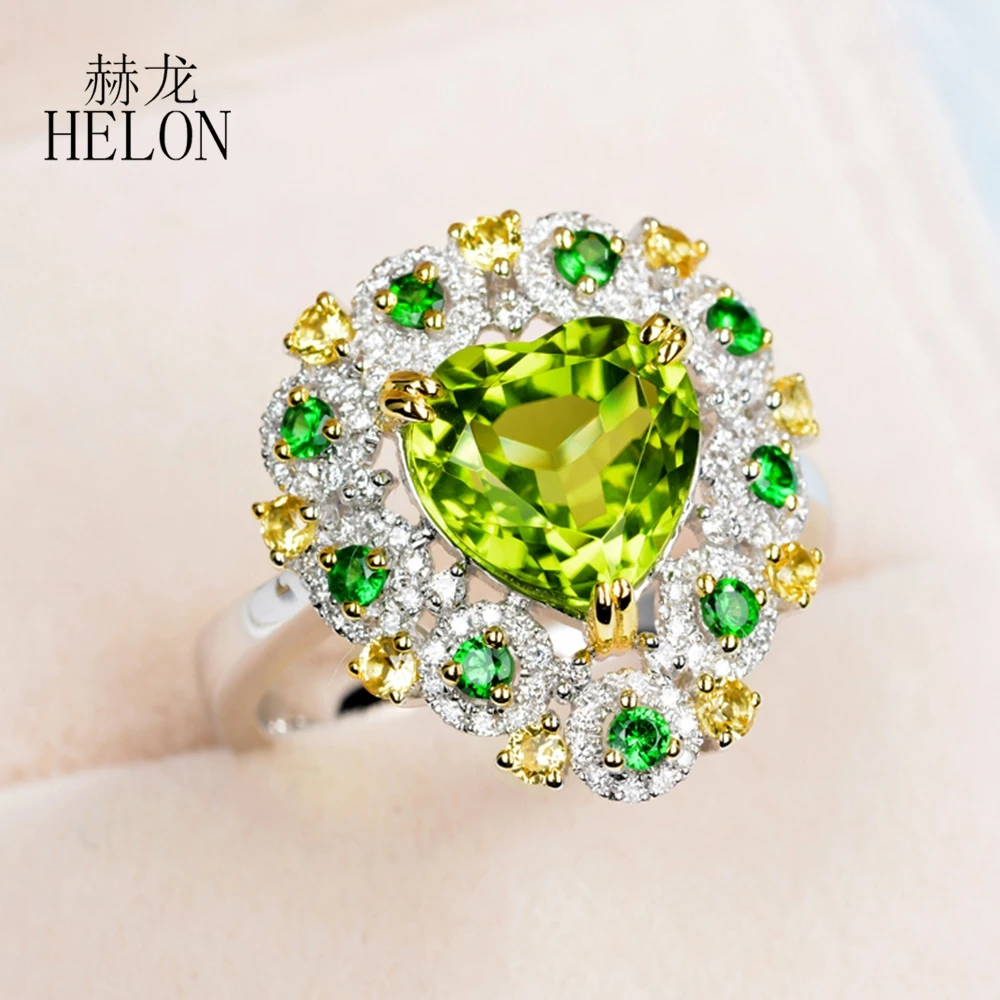 HELON кольцо из натурального перидота 9 мм белого золота 18 карат с настоящим