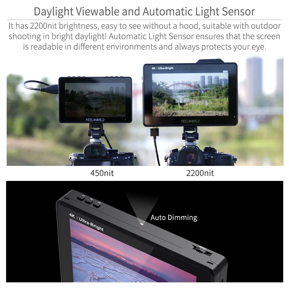 FEELWORLD Новый LUT7S PRO 7-дюймовый 2200nits DSLR-камеры полевой монитор ультра яркий 3D LUT сенсорный экран 4K HDMI 3G-SDI входной выход (art.: 3920bbdb331cc) - 3920bbdb331cc