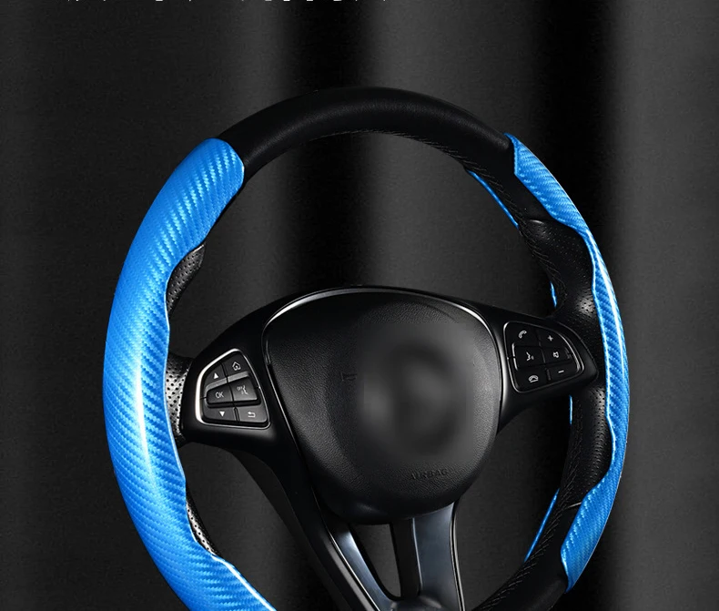 

New 2 Halves Car Steering Wheel Cover 38cm 15inch Carbon Black Fiber Silicone Steering Wheel Booster Cover Anti-skid Accessories
