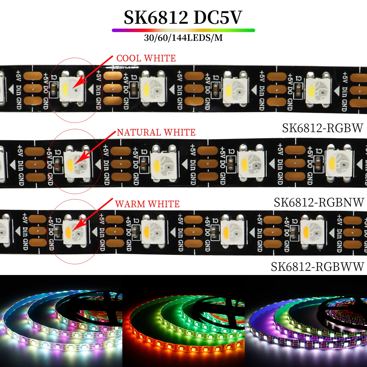 Светодиодная лента 4 в 1 SK6812 RGBW RGBNW RGBWW (WS2812B) | AliExpress